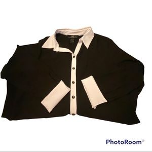 MIDNIGHT VELVET Black and White Tuxedo Sheer Blouse